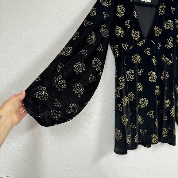 Revolve Tularosa Black Corduroy Gold Paisley Studded Mini Dress Womens S Boho - Picture 9 of 10